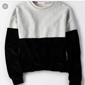 American Eagle Half Velvet Color Block Sweater